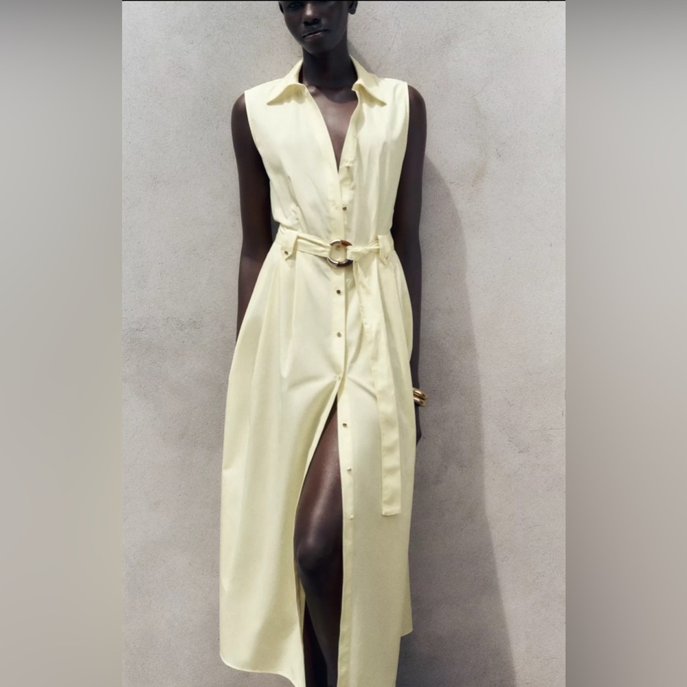 NWT ZARA BELTED POPLIN MIDI DRESS SIZE S - Picture 3 of 10